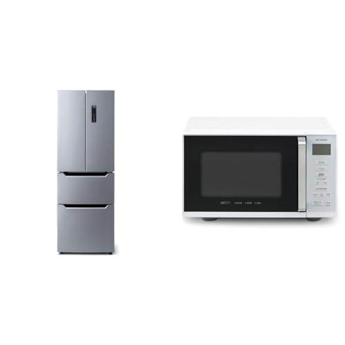 【セット買い】アイリスオーヤマ 冷蔵庫 320L シルバー IRSN-32B-S+電子レンジ 22L 単機能 フラットテーブル