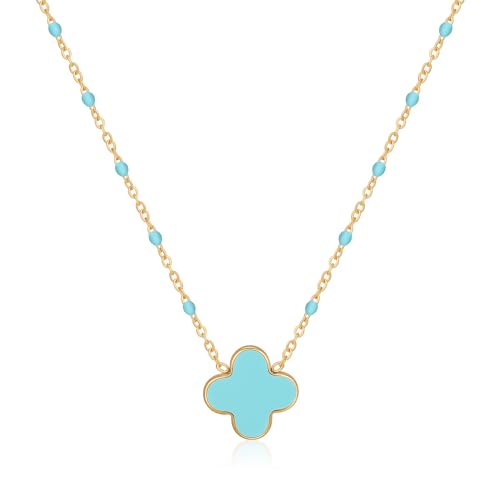 YADUDA Dainty Four Leaf Clover Choker Necklace Blue Tiny Cute Clover Pendant Necklaces for Women 18K Gold Plated Stainless Steel Lucky 4 Leaf Pendant Jewelry