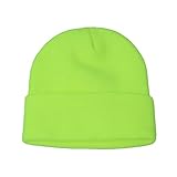 SHEVERCH Neon Green Classic Plain Knit Cuffed Beanie Acrylic Thermal Winter Beanie Hat for Men Women Warm Skull Hat Cap