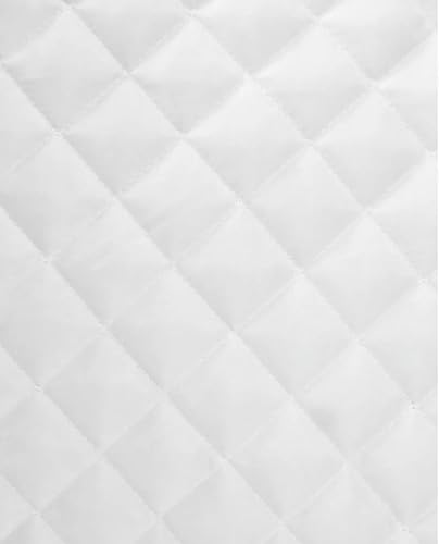 Luvfabrics Satin Quilted Polyester Fabric Diamond Pattern Professional Tailoring 58/60 Inch Width Cut by The Yard Lightweight (White)