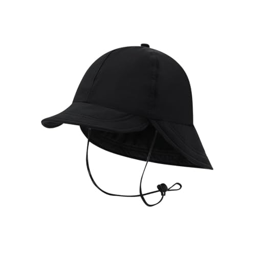 BLUECHOLON Gorra con Protección Cuello, 6 Paneles, Visera y Solapa Trasera, Cordón Ajustable, Poliéster (FR/ES, Números, 56, 62, Negro)