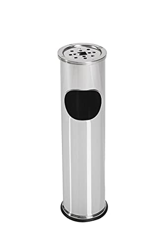 CAMPALO 2-in-1 Standaschenbecher und Mülleimer für draußen, Abmessungen 56 CM x 15 CM, Silber.
