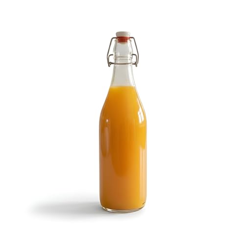 Image of Vency Fliptop Glass glass bottle 1 litre for Fridge, Transparent, Leakproof Flip Cap, Airtight Seal, for Milk, Juice, Cold Beverages, Durable, Scratch-Proof, Freezer Safe (Rocco)