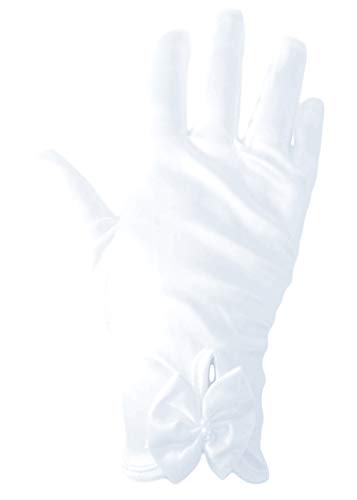 familientrends Mädchen Handschuhe elegant kurz Satin Kommunion Hochzeit Tanz super Passform weiß (M) thumbnail