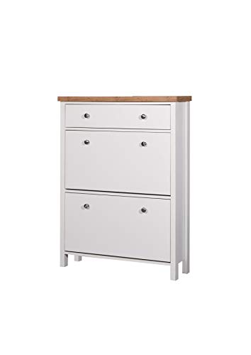 Timber Art Design UK Astbury 3 Tier Shoe Cabinet Storage Cupboard Footwear Stand Rack Wooden White