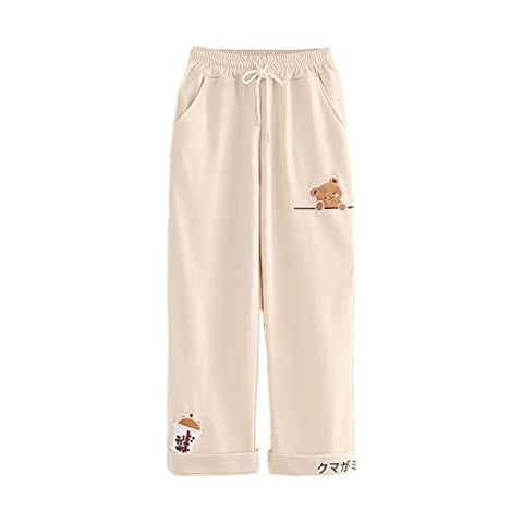 Himifashion Cute Bear Embroidered Casual Trousers Cover