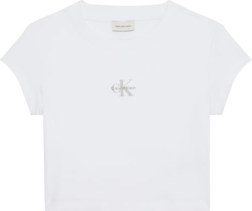 Calvin Klein Women's Monogram Logo Ribbed Baby Tee Brilliant White