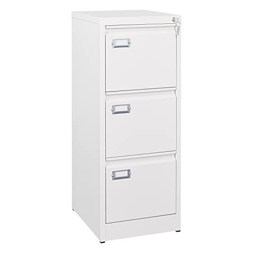 Peukc 3-Drawer File Cabinet With Lock, 16.3" Deep Vertical Filing Cabinets, Metal File Cabinets For Home Office, Anti-Tip 3 Storage Drawers For Letter/Legal/A4/F4 Size (Assemble Required, White) #TOP30