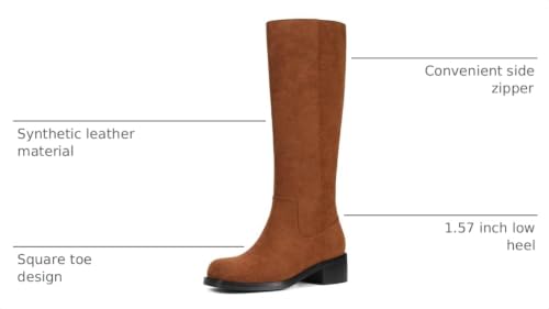 Image of ZJA Knee High Boots Women,Square Toe Chunky Block Low Heel Tall