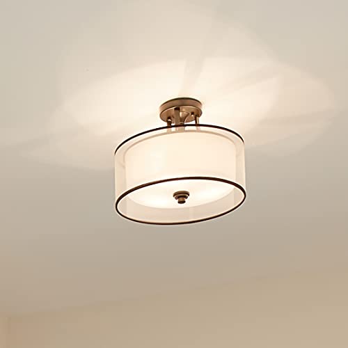Kichler Lacey 15" 3 Light Semi Flush With Satin Etched Cased Opal Inner Diffusers And Light Umber Translucent Organza Outer Shade In Mission Bronze #TOP5