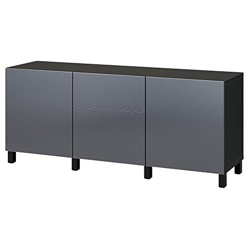 BESTÅ Storage Combination with Drawers, 180x42x74 cm, Black-Brown/Riksviken Brushed Dark Pewter Effect