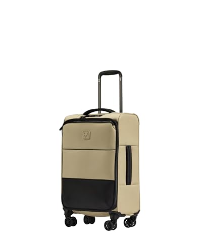ANTLER - Soft Stripe Carry On Luggage 22x14x9 Airline Approved - Cabin Suitcase with Expander Adjustable Handle 4 Spinner Wheels Lightweight TSA Lock - Recycled Polyester Luggage - Sand Yellow