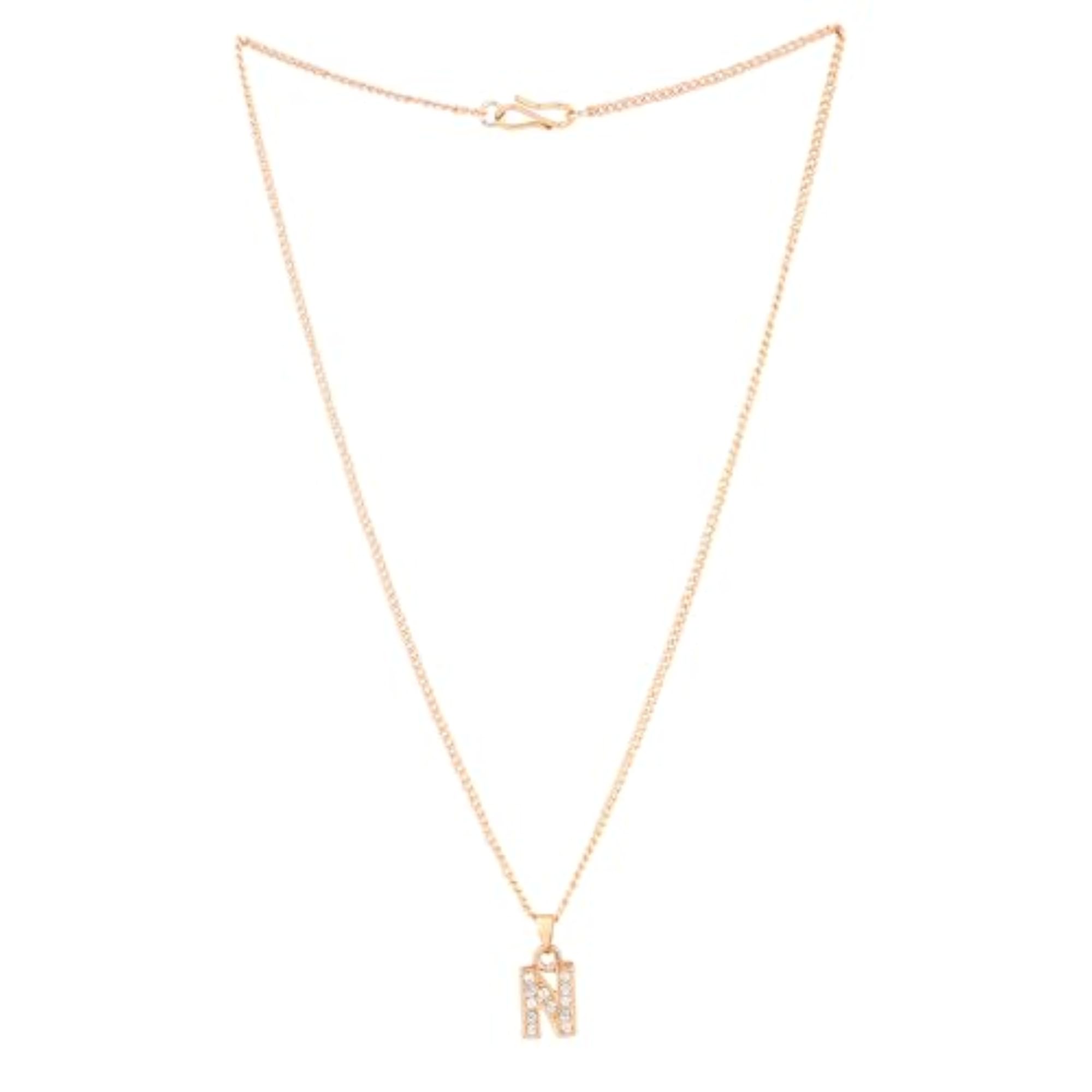 Rose Plated Small Letter Pendant with Crystals