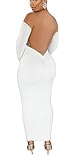 YUEWOO All White Dress for Women Sexy Plus Size Dresses Low Back Dress Backless Maxi Dress M