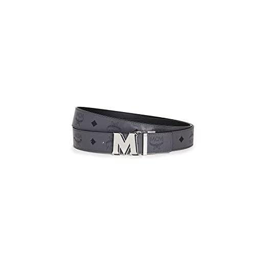 MCM Men's Claus Reversible Adjustable Belt, Gray Pinstripe, Grey, Graphic, One Size