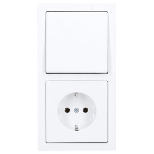 Busch-Jaeger future® linear Komplett-Set: 2000/6 US Wechselschalter Einsatz + 1786-884 Wippe + 20 EUC-884 SCHUKO® Steckdosen-Einsatz + 1722-884K Abdeckrahmen 2-fach, Future Linear weiß matt