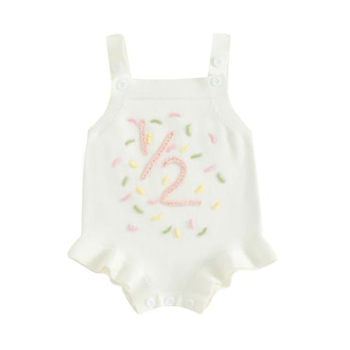 Infant Baby Girl Half First Birthday Outfit Sleeveless Knit Romper Bodysuit Spring Summer Cute Clothes