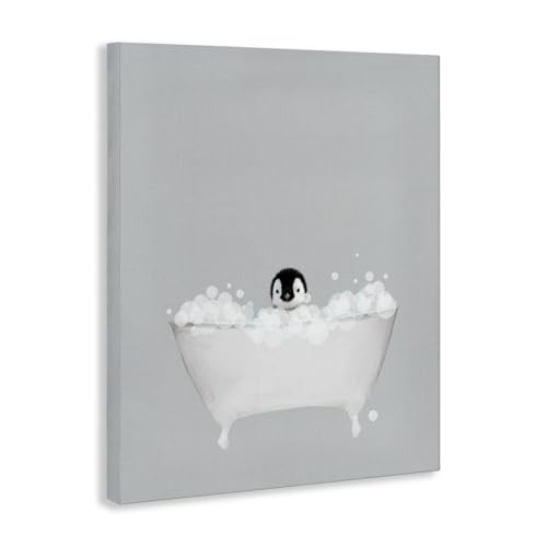 Image of Stupell Industries Penguin Bath Cute Animal, 24 x 30 Inch Canvas Wall Art