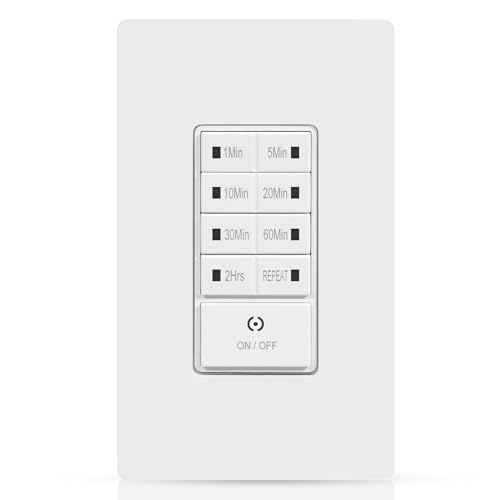 Countdown Wall Timer Switch, Programmable for Exhaust Fan and Lights, 1-5-10-20-30-60mins-2H, in-Wall Bathroom Fan Timer Light Switch, Wall Plate Included, Neutral Wire Required,ETL Listed, White