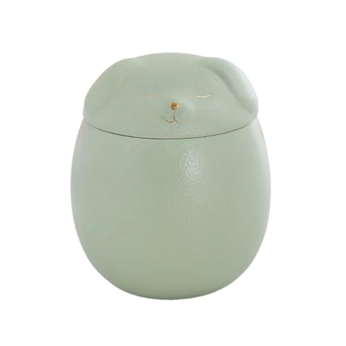 かわいい犬猫型セラミック葬儀用骨壷 蓋付き 200ml ペット火葬骨壷 デスクトップ装飾 鳥の灰用(Green dog)