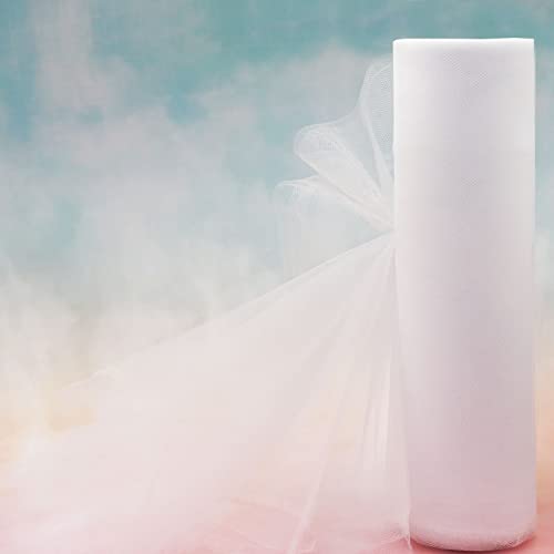 White Tulle Fabric Rolls 54 Inch by 20 Yards Fabric Tulle Bolt for Wedding Decorations Christmas Gift Wrapping Plant Cover DIY White Tutu Baby Shower Table Skirt Birthday Party Craft Supplies