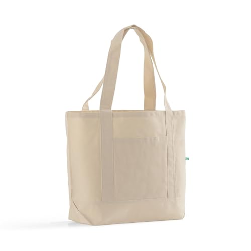 Canvas Tote Bag, 2 Sizes (14x10x5 or 20x14x6 inches), Natural and Grey Colors, Recycled Material
