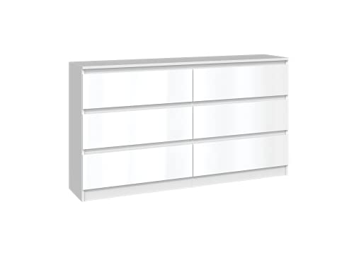 NOXEN Commode M6 140 - Blanc brillant - Meuble de chambre à coucher, placard, 6 tiroirs, table de chevet, meuble pour la maison, le salon, le couloir, la table de chevet Cover