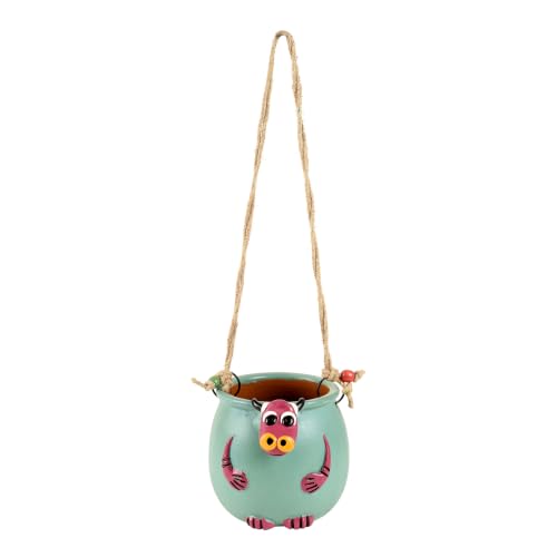 Image of AAKRITI ART CREATIONS Terracotta Hanging Planter | Blue Bull Design, Modern Art, Matte Finish | Decorative Hanging Pot for Indoor & Outdoor Home Decor
