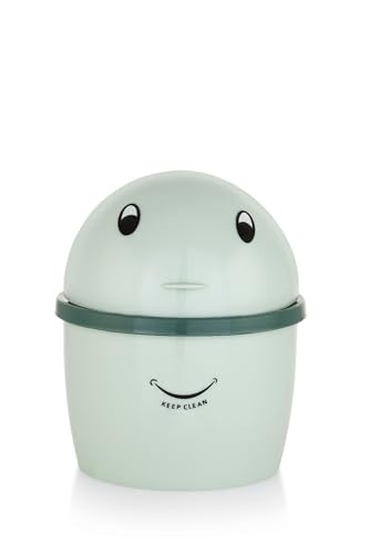 Image of Mini Desktop Trash Can with Swing Lid - Stylish Plastic Wastebasket for Office, Kitchen, Tabletop & Countertop | Small Round Garbage Bin (Small)