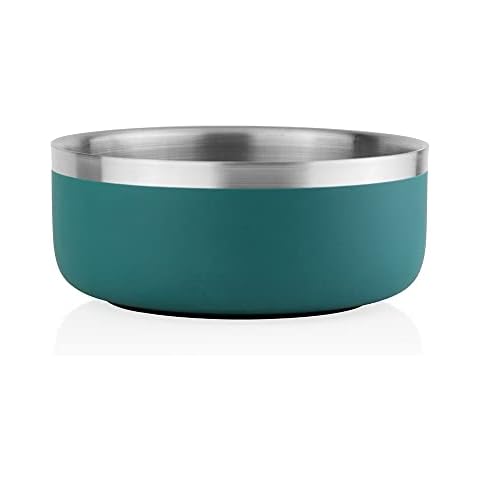 PAWPOURRI Camping Double Wall Anti-Skid Stainless Steel Water and Food Feeding Bowl for Adult Dogs, Puppies, Cats |Stainless Steel | Anti-Skid | Easy to Clean Pet Feeder (Dark Green, 40 Oz) Cover