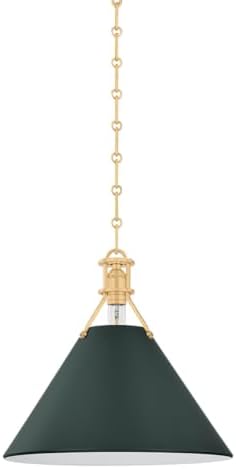 Hudson Valley Lighting MDS352-AGB/SSG Painted No. 2-1 Light Pendant - 14.75 Inches Tall and 16 Inches Wide - Aged Brass/Soft Studio Green