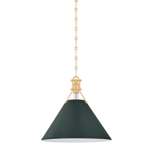 Hudson Valley Lighting MDS352-AGB/SSG Painted No. 2-1 Light Pendant - 14.75 Inches Tall and 16 Inches Wide - Aged Brass/Soft Studio Green