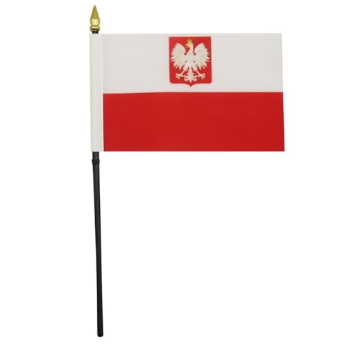 AZ FLAG - Tischflagge Polen Mit Adler - 15x10 cm Goldene Splitze - Polnische Tischfahne 10 x 15 Cm - Flaggen
