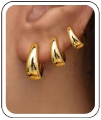 3 Pairs Gold Hoop Earrings Set for Women - Trendy Chunky Small Huggie Jewelry