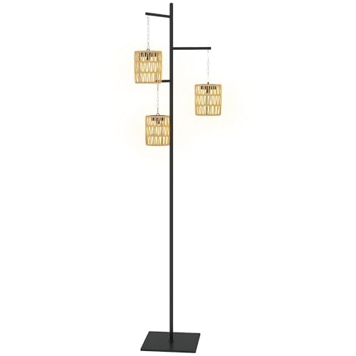 Outsunny Solar Stehlampe Rattan Solarlampen mit Lichtsensor 3 Lichter Automatische Solarleuchte im Boho-Stil IP44 Solarlaterne Outdoor Lampe für Garten Balkon Hof Rasen Außen