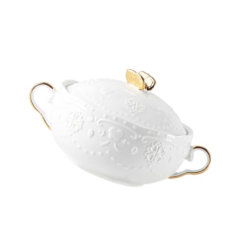 NOLITOY Ciotole Per Budino e Salsa in Ceramica Con Manici e Coperchio, Ciotole Per Servire Frutta Con Motivo Tridimensionale, Adatte Per Dessert e Uso Domestico