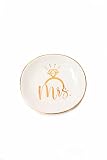 Mrs Jewelry Ring Dish w/ Giftable Box - Cream Colored w/ Gold Foil Trinket Dish - Ceramic Jewelry Tr