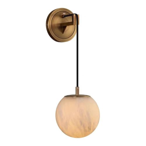 WLBHWL Globus Marmor Wandlampe Mid Century Wabi-Sabi Stil Natur Alabaster Wandlampe Messing Finish E27 Vanity Wandbeleuchtung Für Schlafzimmer Wohnzimmer Flur