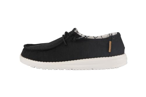 Image of HEYDUDE Girl's Wendy Youth Linen Black Size 9 | Girl's Shoes | Girl's Lace Up Loafers | Comfortable & Light-Weight