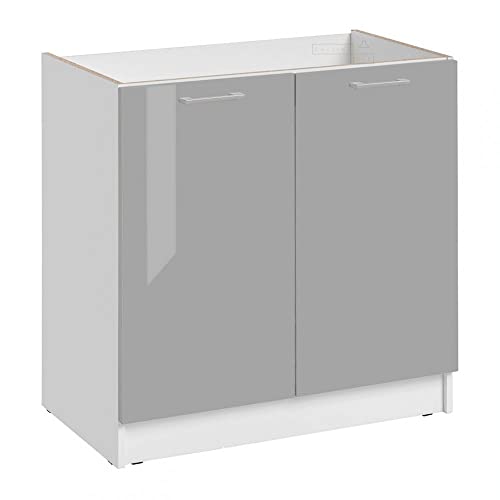 Cuisineandcie - MEUBLE SOUS EVIER ECO Gris Brillant 2 Portes L 80cm - Meuble Sous Evier Cuisine, Meuble Evier Cuisine, Rangement meuble sous evier