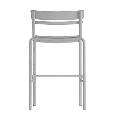 Flash Furniture Nash Commercial Grade Steel Stack Stool, Indoor-Outdoor Bar Stool With 2 Slat Back, Silver #TOP3