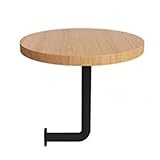 Générique Support Pliable en métal Portable en Forme de A, Bureau Flottant pour Salons de thé et pâtisseries, Petite Table Ronde Murale en Bois Massif avec Tige Noire, Panneau Couleur Bois d'origine