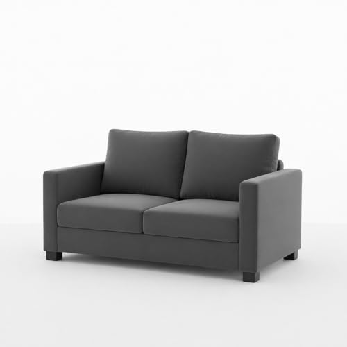 Image of FURNY Haster 3 Seater + 2 Seater Fabric Sofa Set with 1 Ottoman (Dark Grey) with Velvet Finish | Durable Comfort | Ideal for Living Room