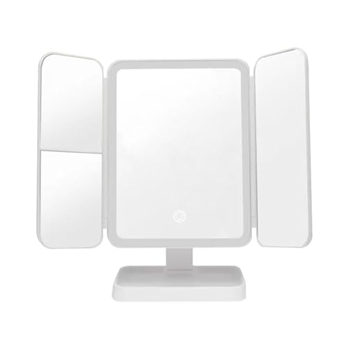 Espejo de maquillaje plegable triple con luces LED – Espejo de 3 lados, espejo de maquillaje plegable con 3 aumentos y luces LED, espejo de tocador sensible al , tocador, T