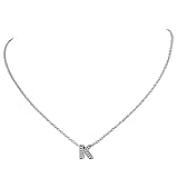Letter K Necklaces for Women Sterling Silver Tiny Initial Pendant Simulated Diamond Dainty Jewellery