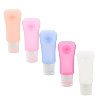DECOMELODY Lot de 5 Flacons de Maquillage en Silicone 89 Ml avec Ventouse Distributeurs de Gel Nettoyant Rechargeables Flacons Secondaires Compacts pour Voyage et Soins Couleur Aléatoire
