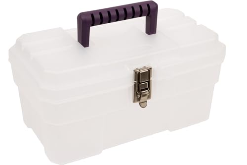 Akro-Mils 14-Inch Plastic Toolbox with Removable Tray Steel Latch & Padlock Eye Industrial-Grade Storage Box for Hobby Supplies Crafts and Tools 14 x 8 x 8 Made in USA Clear (09514)