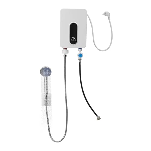 Calentador de agua eléctrico, 3500 W, 220 V, mini calentador de agua eléctrico con alcachofa de mano, calentador de agua caliente, calentamiento rápido para cocina, baño (blanco)