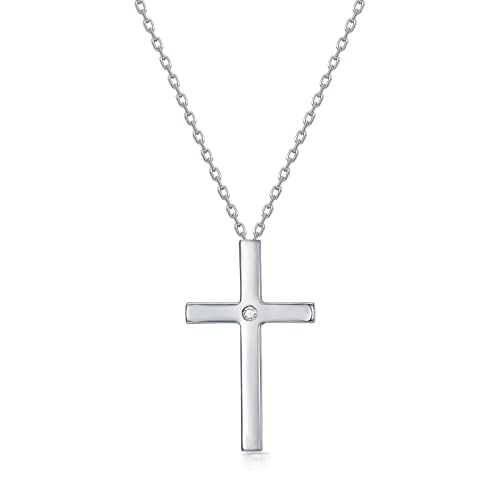 Bethza Diamond Cross Necklace For Women Sterling Silver Natural Diamond Cross Pendant Dainty Religious Crucifix Jewelry Gifts For Anniversary Christmas(0.035 Ct H Color, I2 Clarity) #TOP18