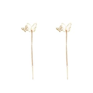 oos Glanzende Diamant Oorbellen, Kristal Bloemen Kwastje Ketting Dangle Drop Oorbellen, Leuke Eenvoudige Threader Lange Ketting Statement Studs Oorbel Sieraden voor Vrouwen Meisjes (Witte Vlinder)